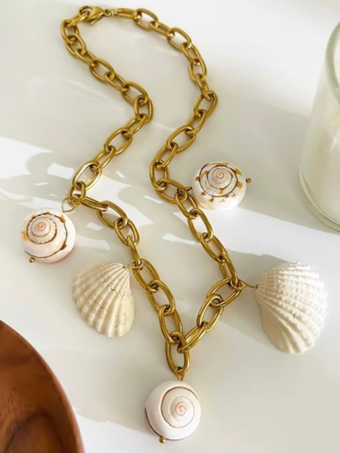 Stainless Steel Natural Shell Pendant Necklace