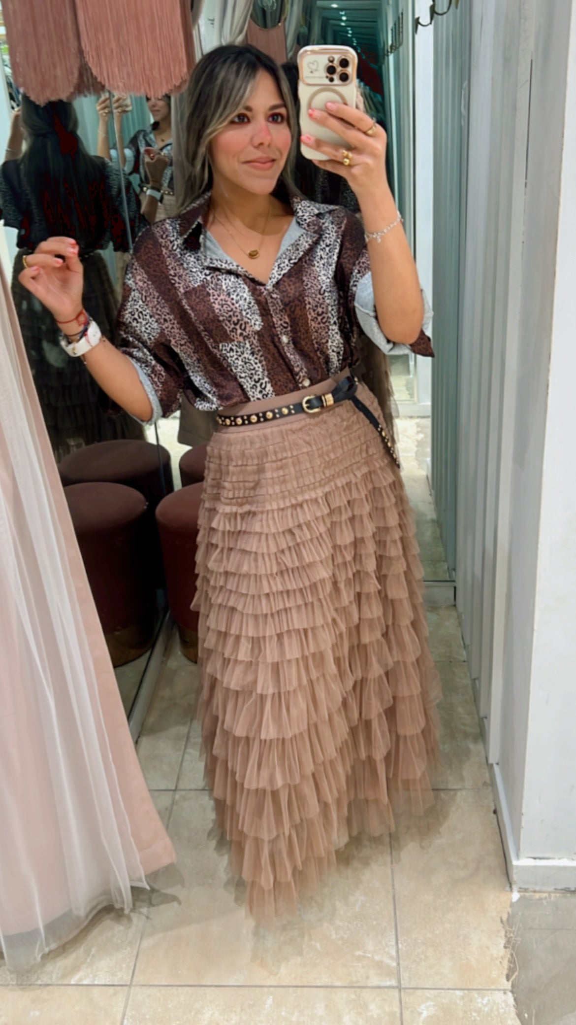 Brown Contrast Vertical Leopard Pant