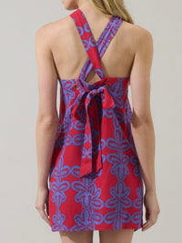 Beautiful Purple Red Print Halter Short Dres