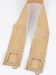Double Textured Buckle Gold Raffia Belt