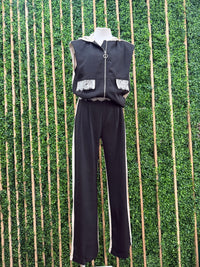 Lace Detail Sleeveless Vest Pant Set