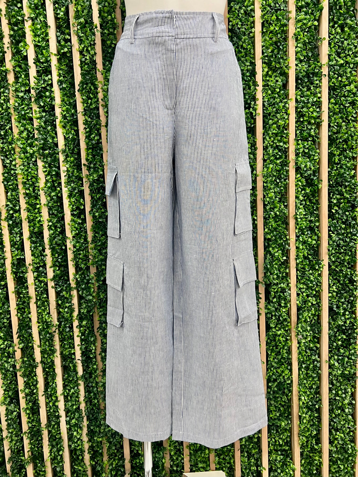 Striped Denim Linen Cargo
