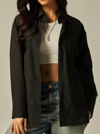 Cotton Blend Oversized Button Up Blouse