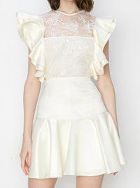 Cream Front Lace Floral Short Dress