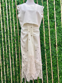 Grommet Lace Detail Midi Skirt