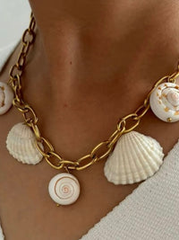 Stainless Steel Natural Shell Pendant Necklace