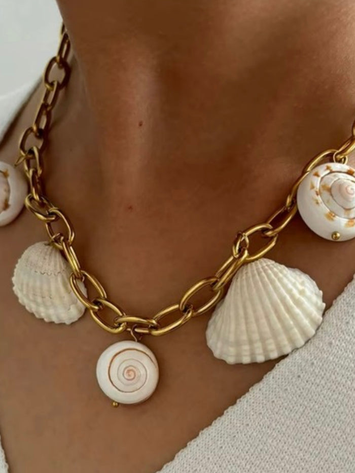 Stainless Steel Natural Shell Pendant Necklace