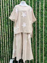 Natural White Star Patch Linen Pant Set