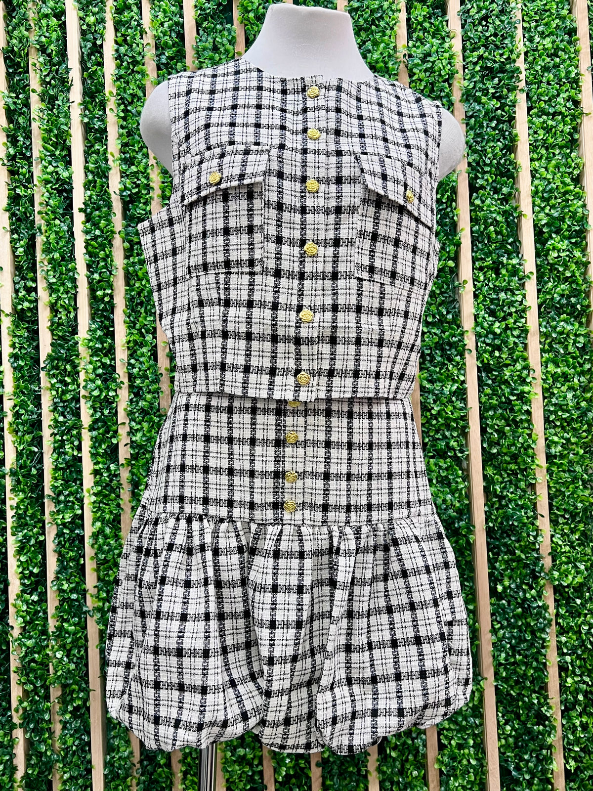 Black White Plaid Bubble Skirt