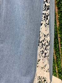 Side Lace Panel Denim Maxi Skirt