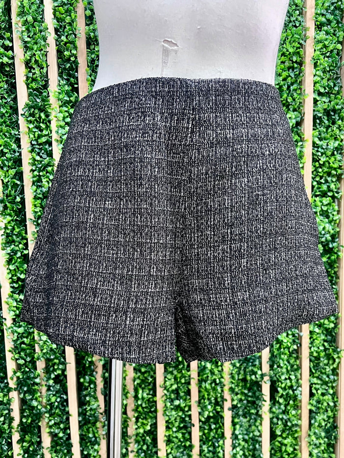 Black Textured Tweed Shorts