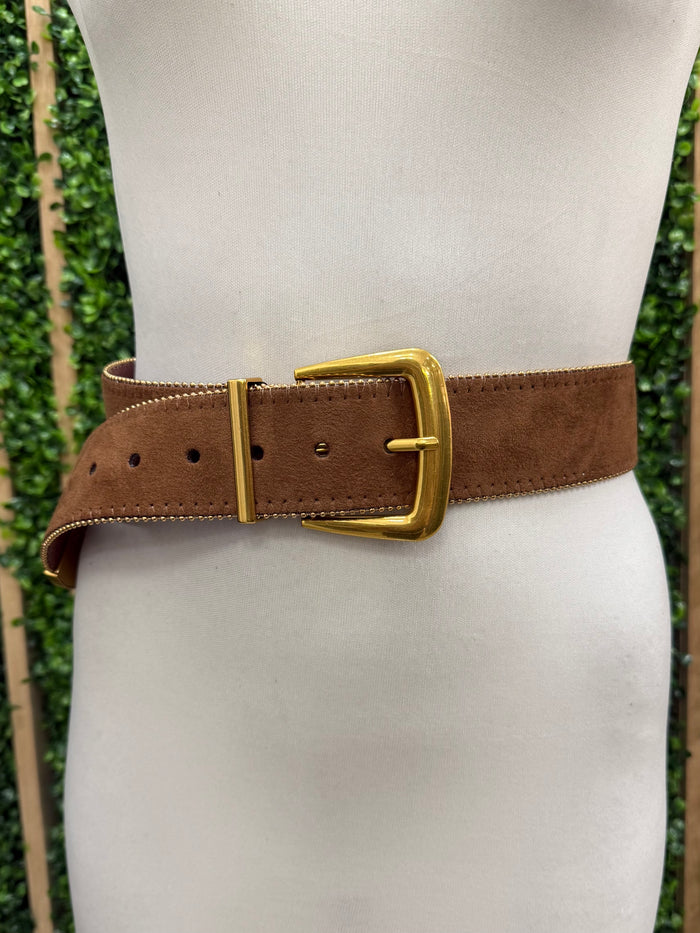 Brown ZIpper Lined Belt