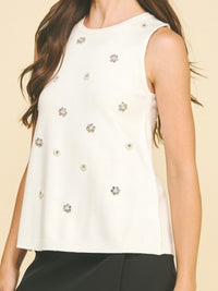 Cream Crystal And Pearls Embellished Top