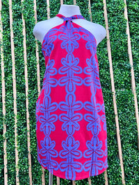 Beautiful Purple Red Print Halter Short Dres