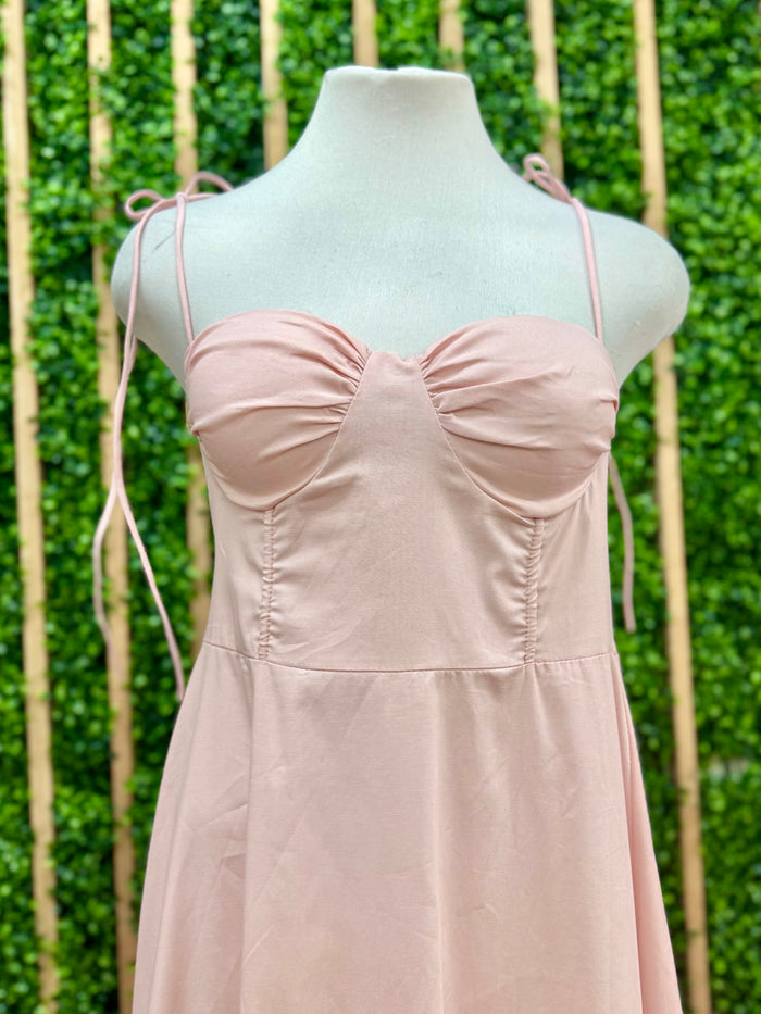 Pink Fitted Bustier Maxi Dress