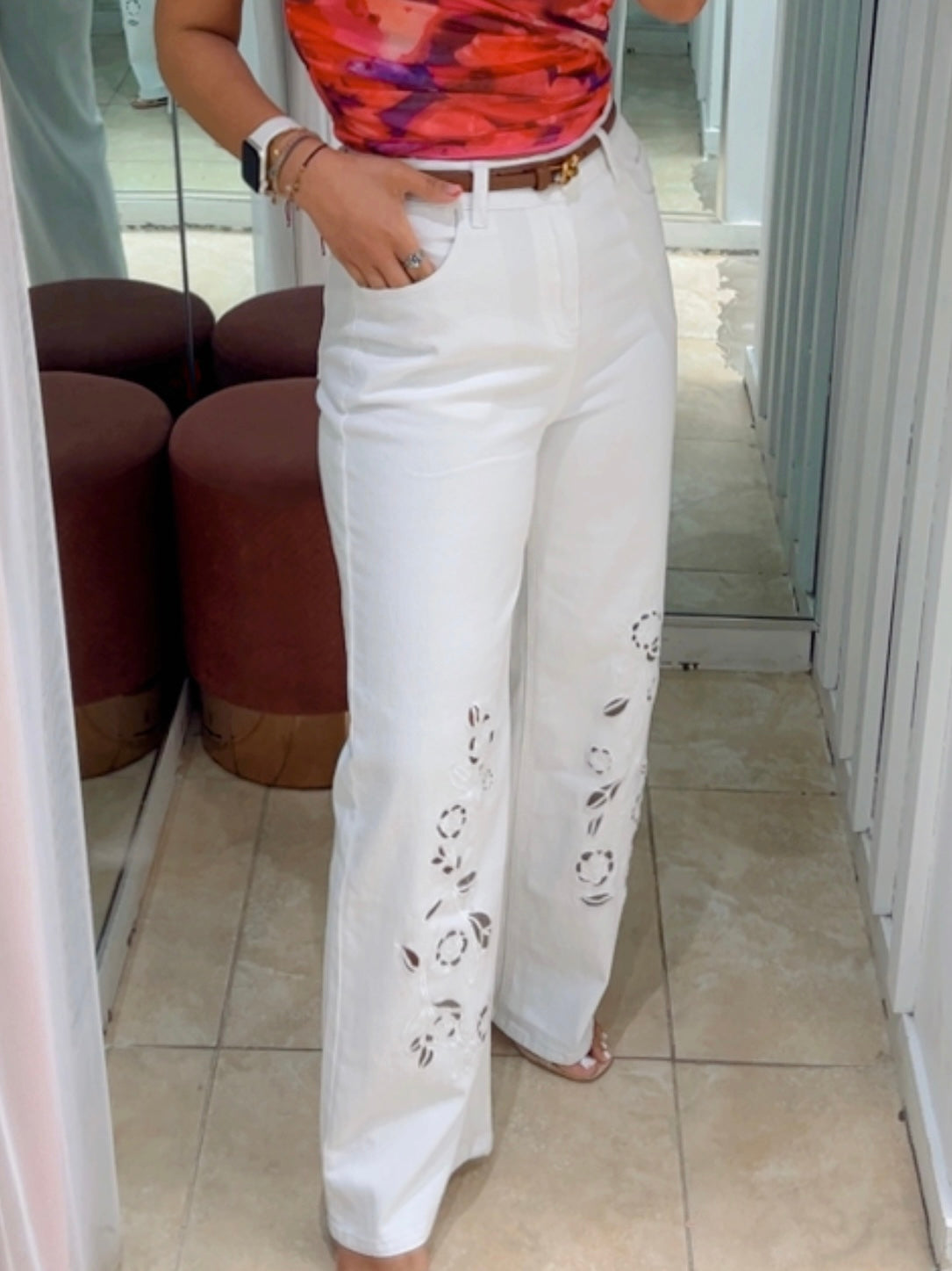 White Lace Detail Wide Leg Denim