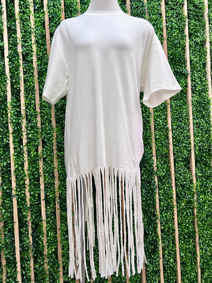 Solid Fringe Shirt Dress