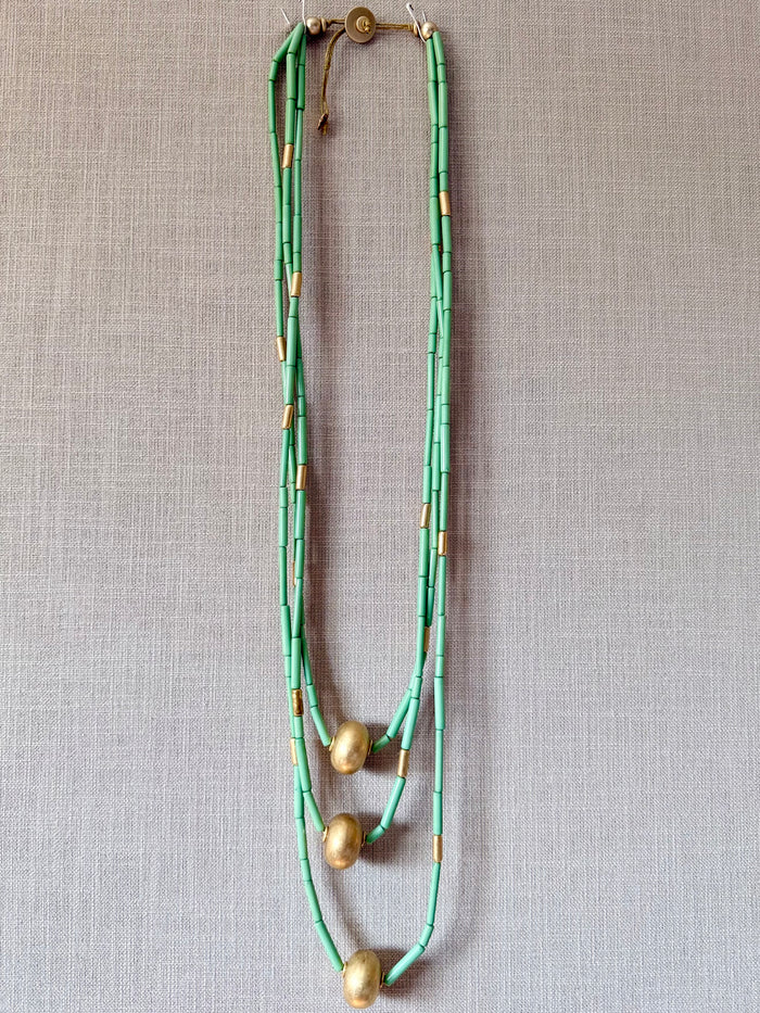 Mint Gold bead Detail Multi Layer Necklace