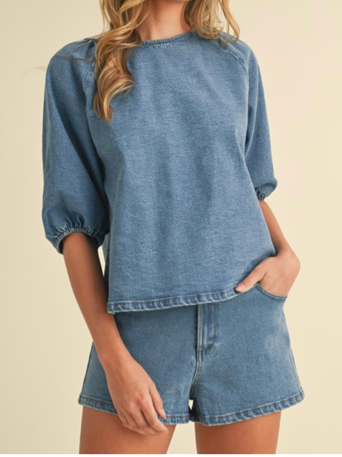 Dark Denim Open Back Blouse
