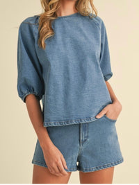 Dark Denim Open Back Blouse