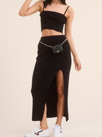 Black Crop Midi Knit Skirt Set