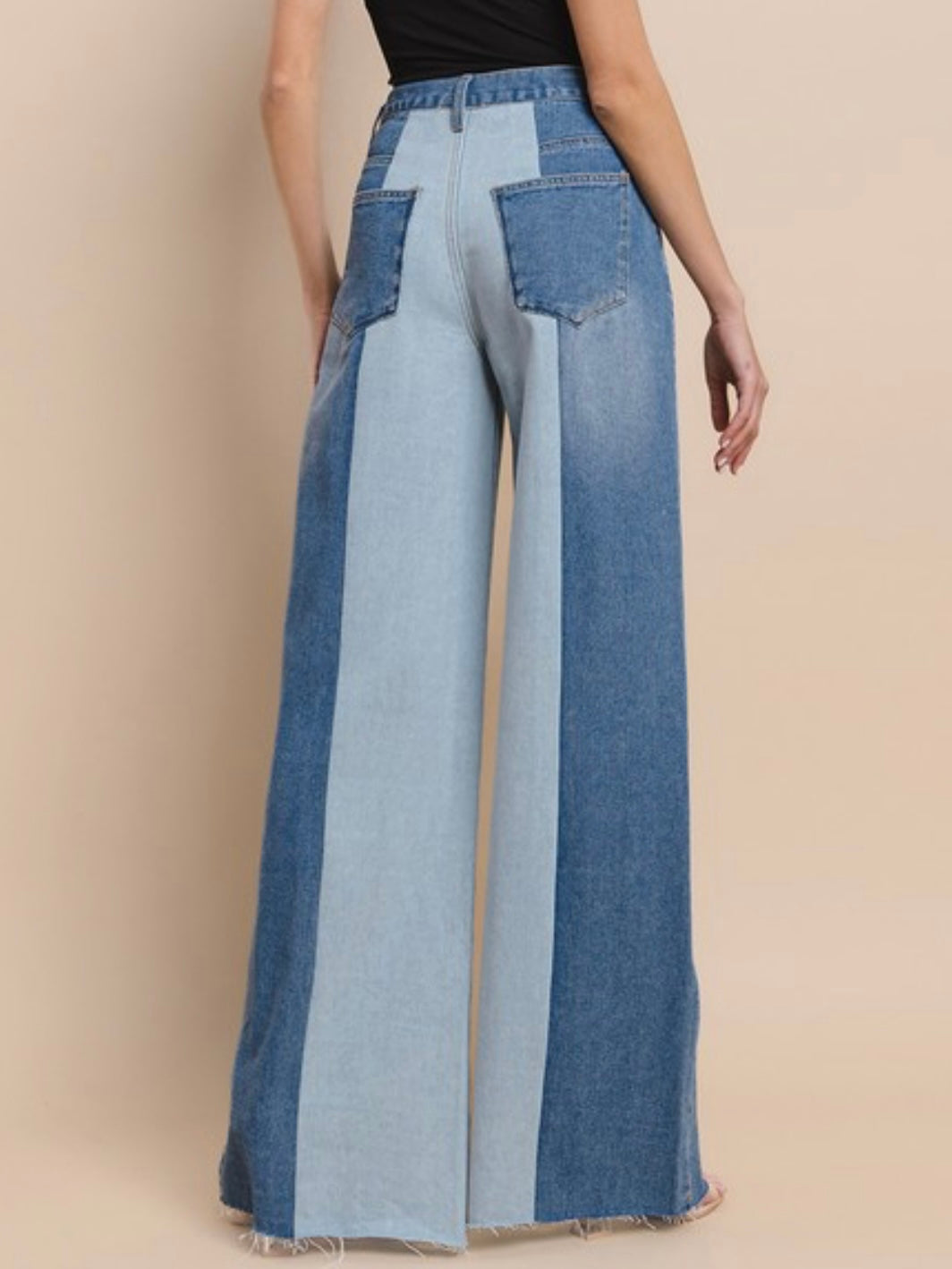 Contrast Side Panel Wide Leg Denimff
