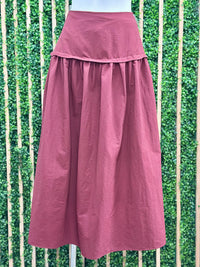 Wine Lettuce Trim Midi Skirt