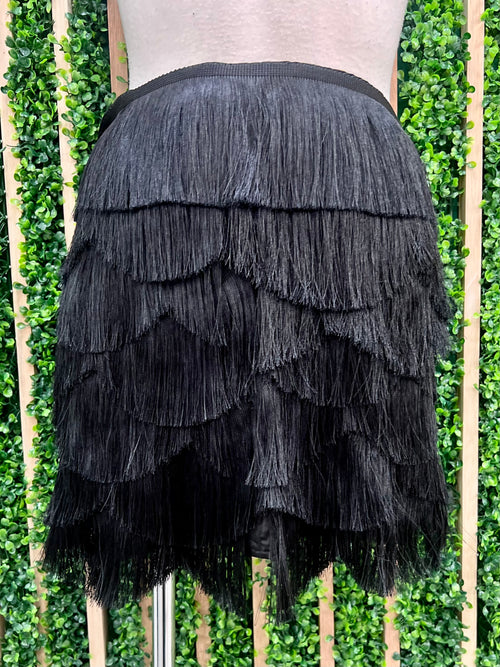 Beautiful Black Fringe Skirt Set