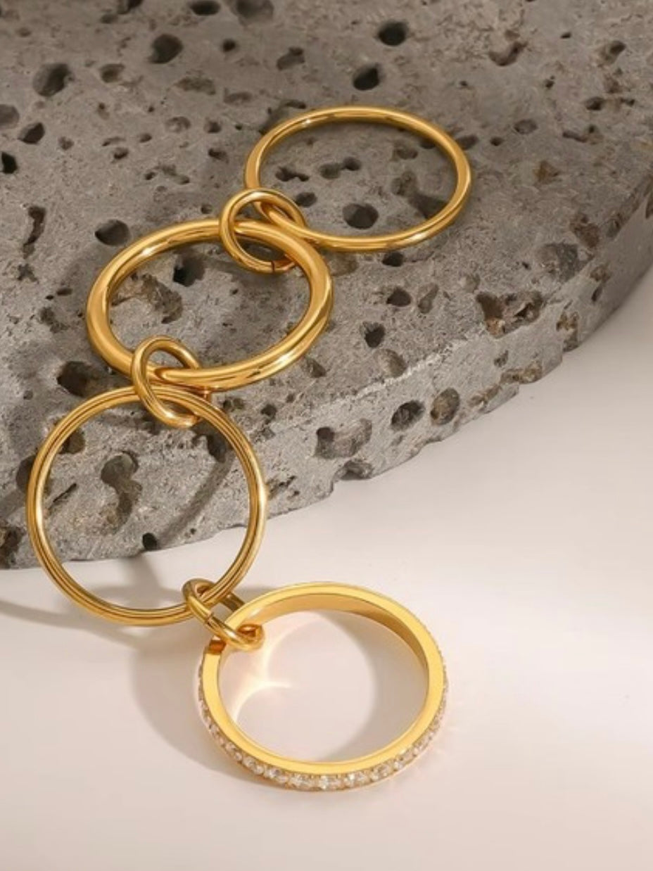 Stainless Steel Crystal Multi Layer Ring