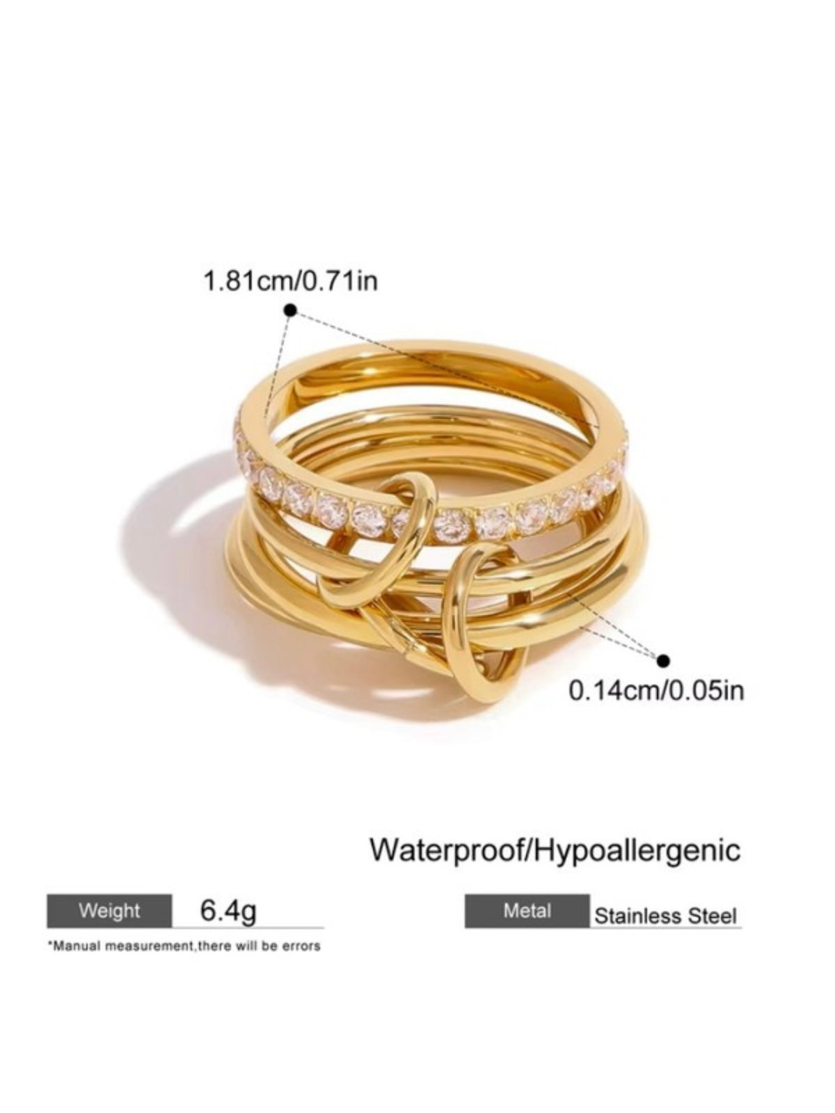 Stainless Steel Crystal Multi Layer Ring