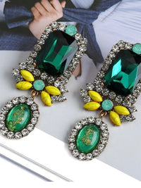 Green Stone Dangle Statement Earring
