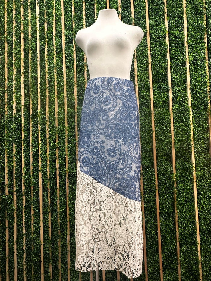 Lace Print Mix Midi Skirt