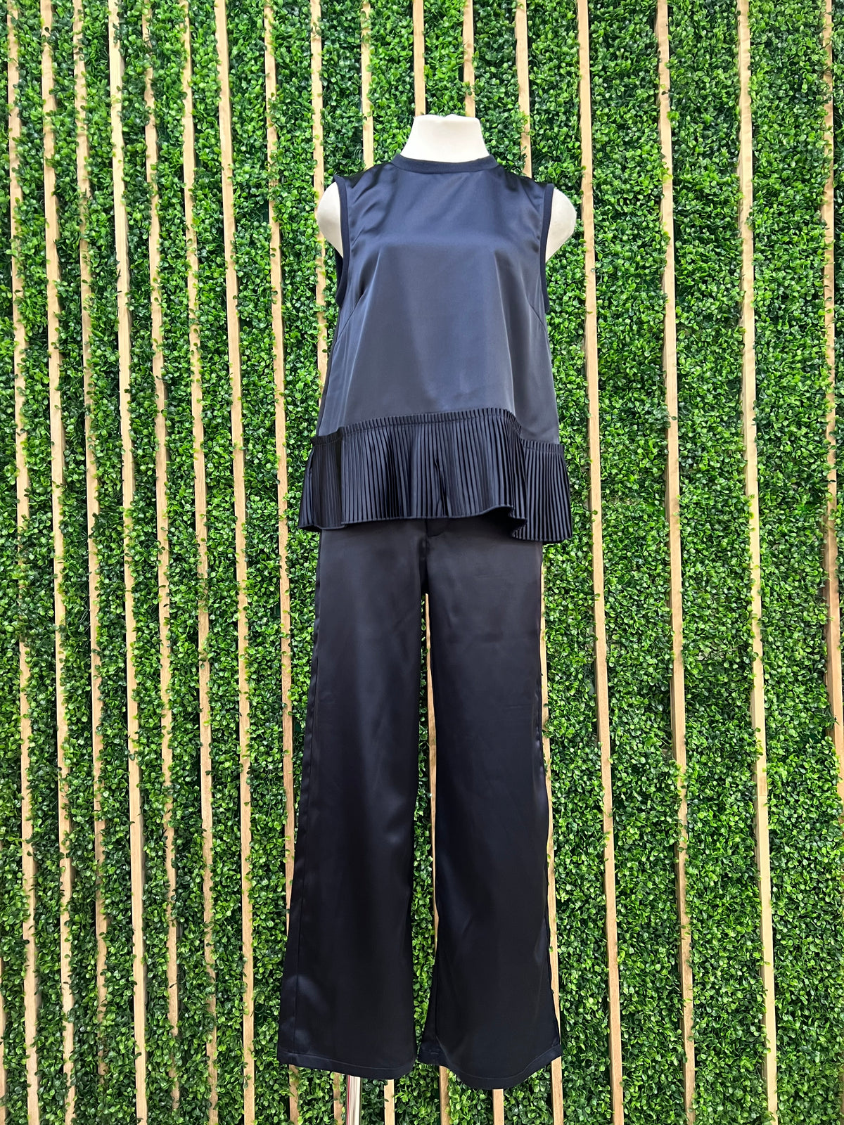 Beautiful Navy Satin Straight Leg Pant