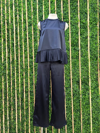 Beautiful Navy Satin Straight Leg Pant