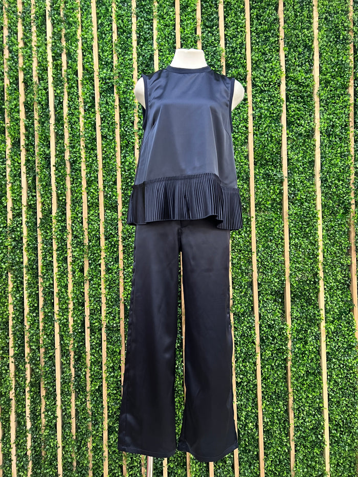 Beautiful Navy Satin Straight Leg Pant