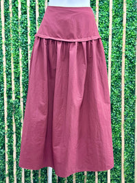 Wine Lettuce Trim Midi Skirt