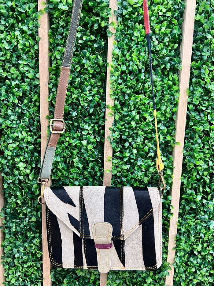 Zebra Recycled Leather Crossbody Bag