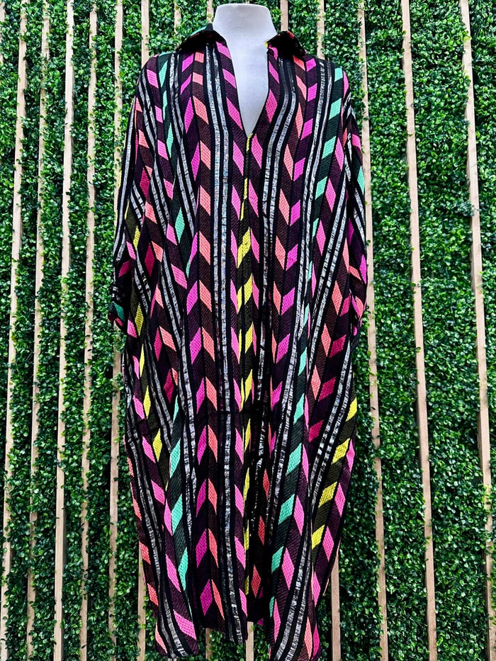 Exquisite Black Neon Metallic Blouse Dress
