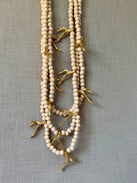 Coral Detail Wood Beaded Necklace
