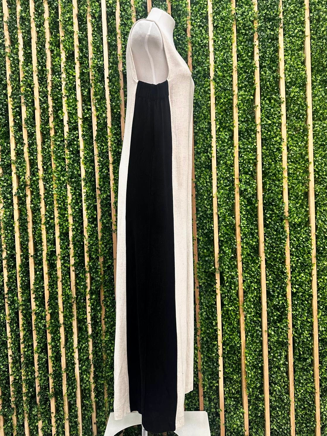 Natural Side Stripe Linen Jumpsuit