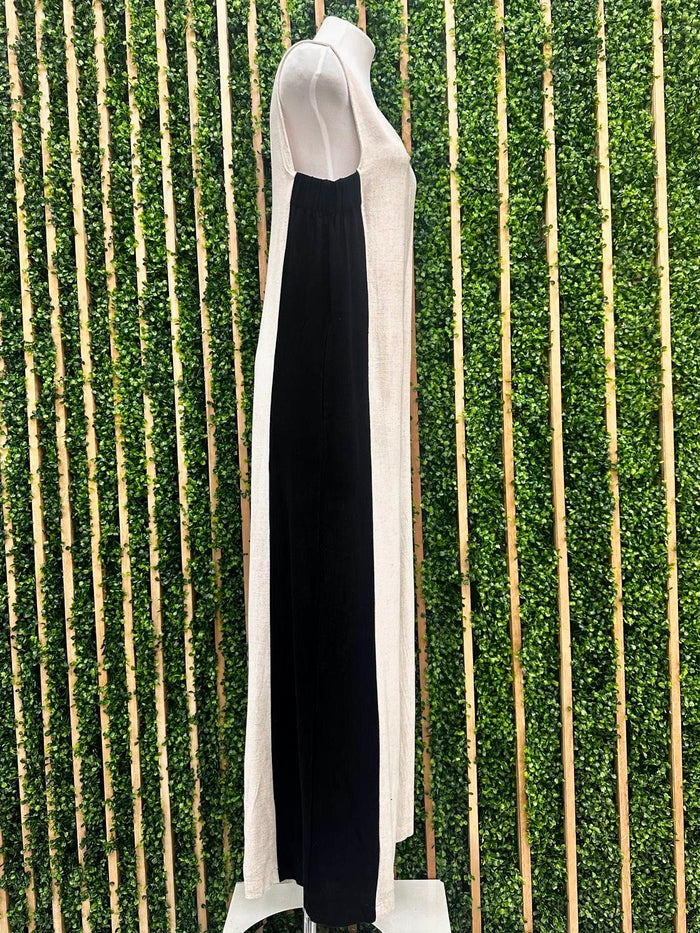 Natural Side Stripe Linen Jumpsuit