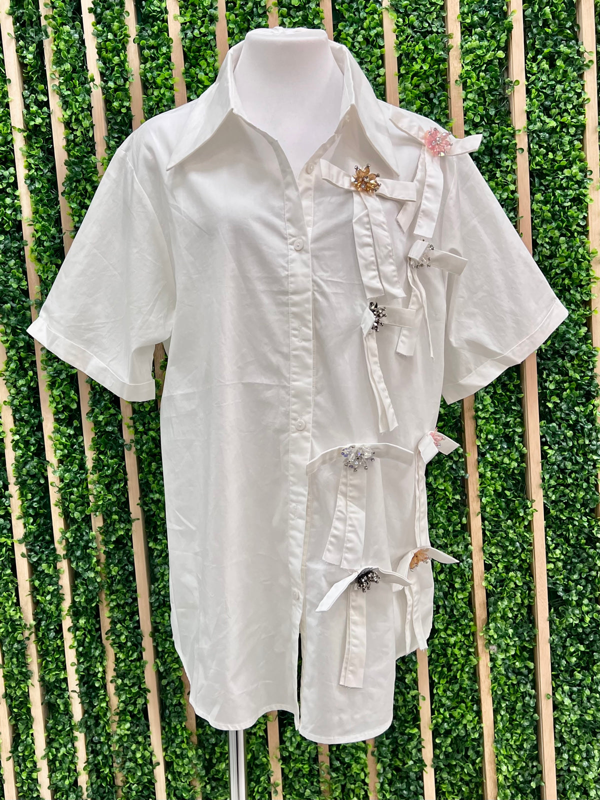 White Embellished Bow Detail Blouse