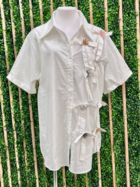 White Embellished Bow Detail Blouse