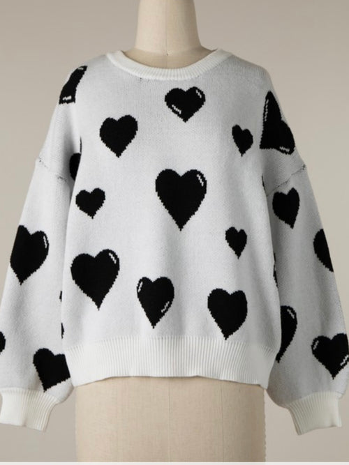 Ivory Black Heart Sweater