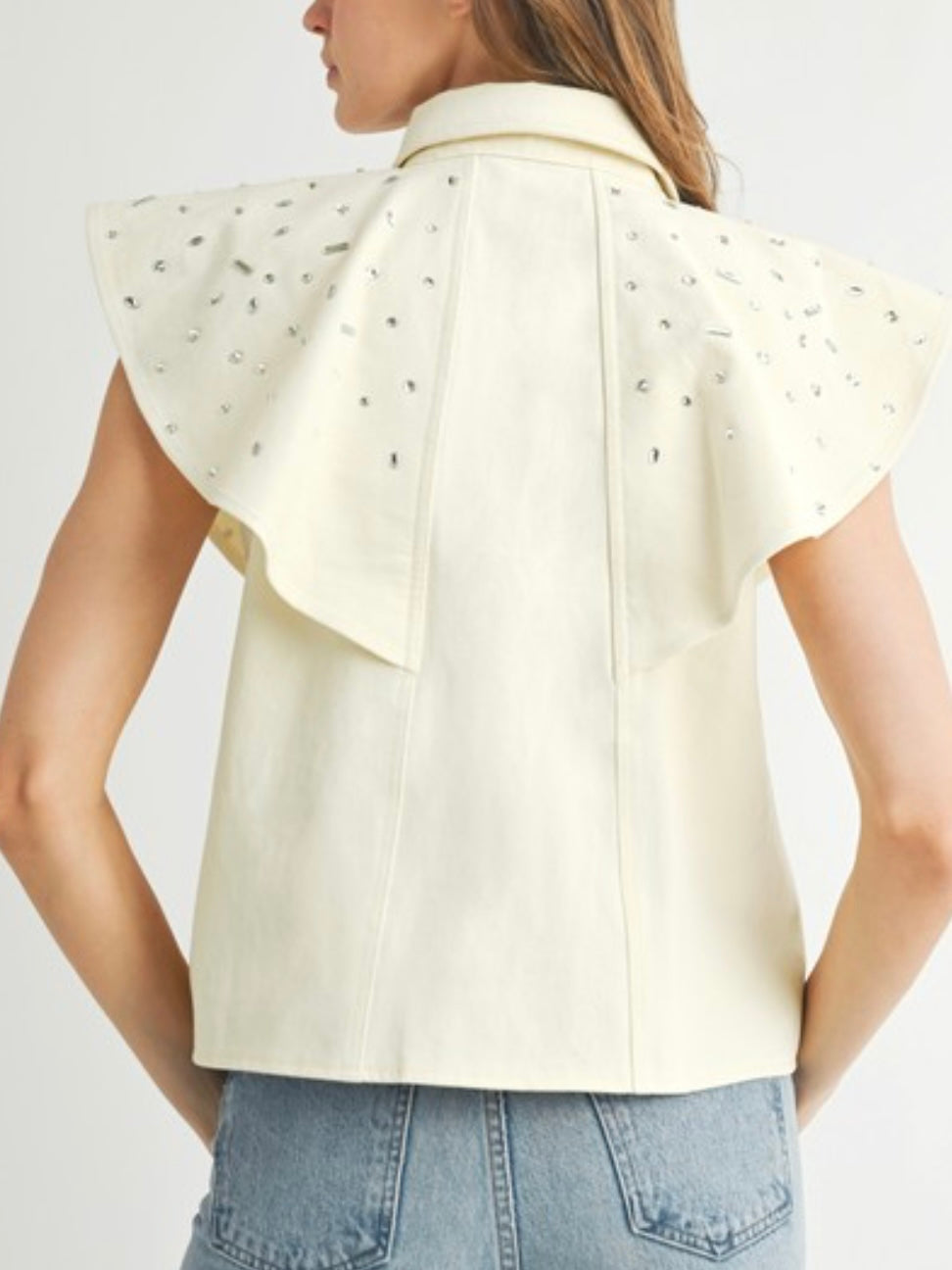 Crystal Floral Embellished Angel Sleeve Blouse