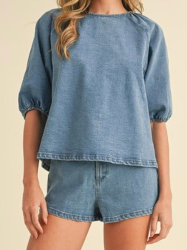 Dark Denim Open Back Blouse
