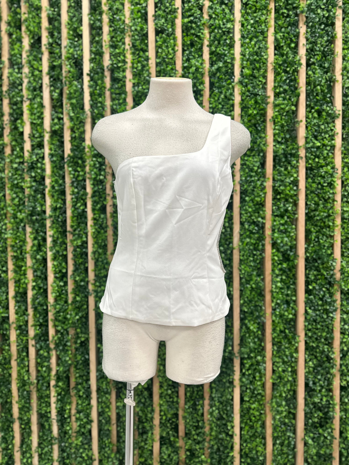 Rhinestone Trim Cutout One Shoulder Top