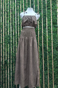 Mocha Cropped Top And High Waisted Maxi Skirt Set