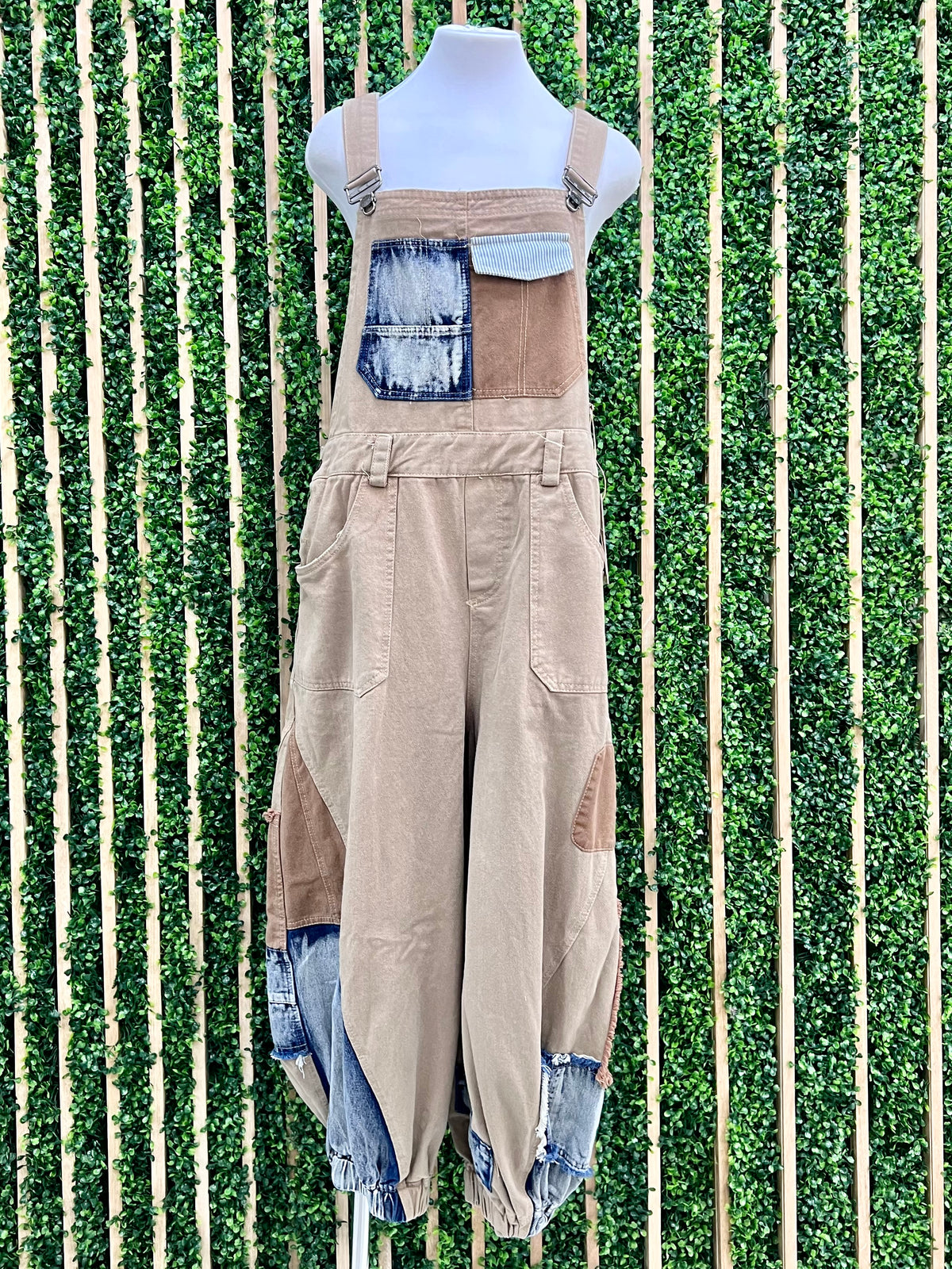 Peach Denim Patchwork Jogger Overall
