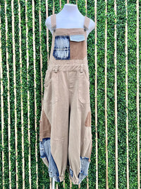 Peach Denim Patchwork Jogger Overall